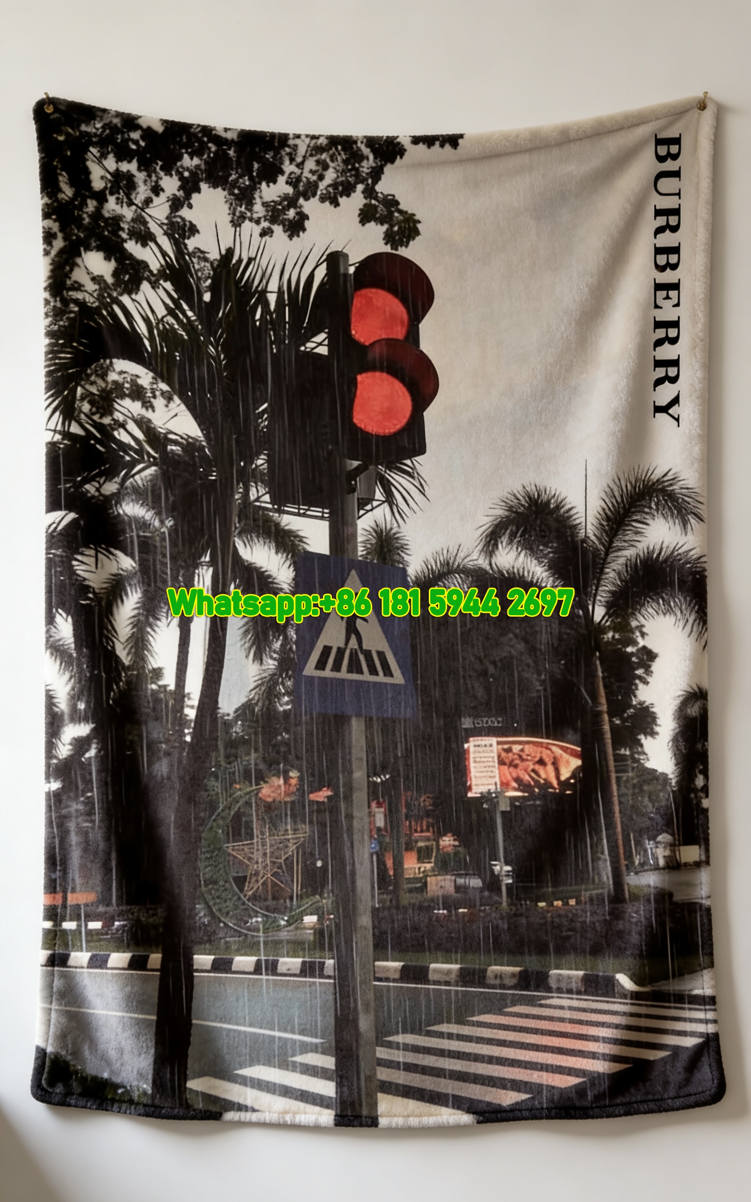 Burberry Rainy Street Scene Print Flannel Sofa Throw Blanket B233